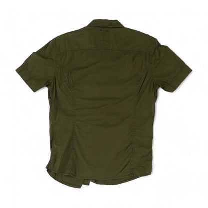 Green Solid Short Sleeve Button Down