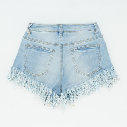 Blue Solid Denim Shorts