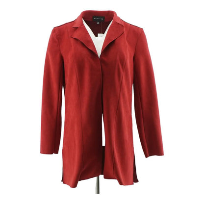 Red Solid Faux Leather Cardigan