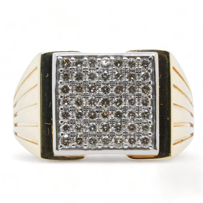 10K Gold Square Diamond Cluster Signet Ring