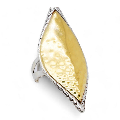 Sterling Silver And 18K Gold Hammered Leaf Ring