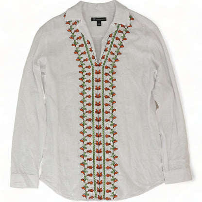 White Embroidered Detail Long Sleeve Blouse