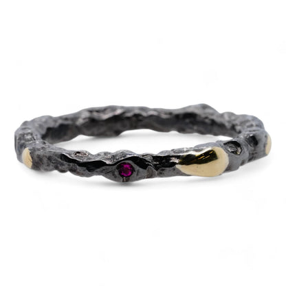 Oxidized Sterling Silver With 18K Gold Accents And Rubies Band