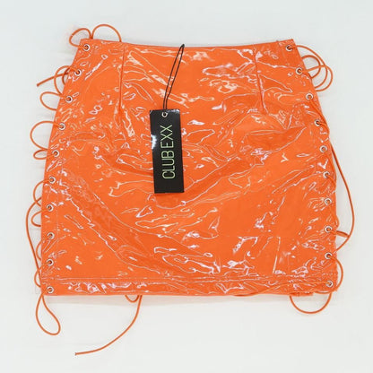 Neon Orange Solid Mini Skirt