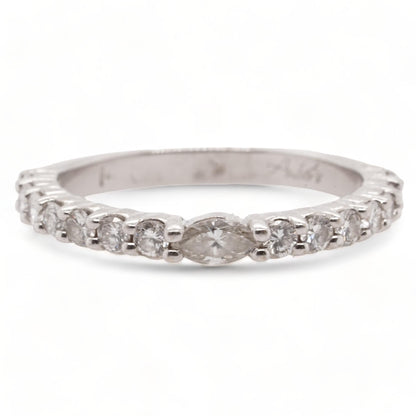 14K White Gold Band With Prong Set Diamonds, Center East West Marquise Diamond