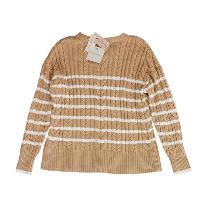 Tan Striped Crewneck Sweater