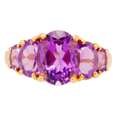 14K Gold Oval Five Stone Amethyst Ring