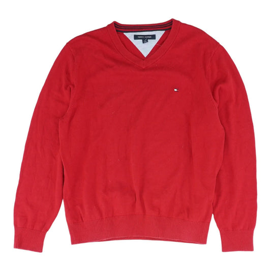 Red Solid V-neck Sweater