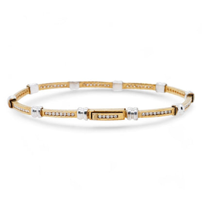 10K Two Tone Gold Channel Set Round Diamond Bar Link Bracelet