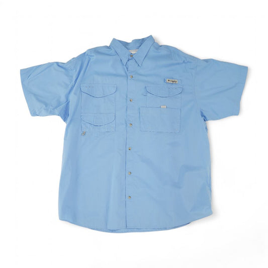 Blue Solid Short Sleeve Button Down