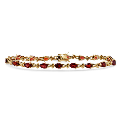 14K Gold Red Pear Cut Stone Line Bracelet