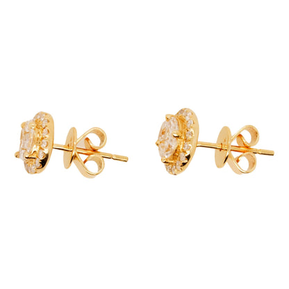 14K Gold Diamond Cluster With Diamond Halo Stud Earrings