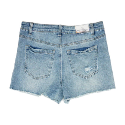 Blue Solid Denim Shorts