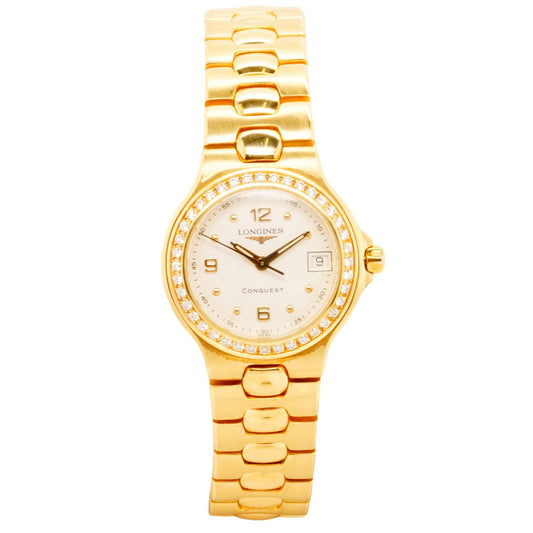 Women's 18K Gold Conquest Diamond Bezel Watch