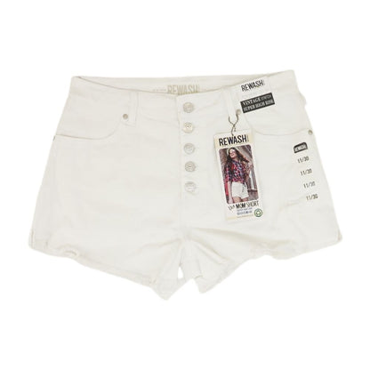 White Solid Denim Shorts