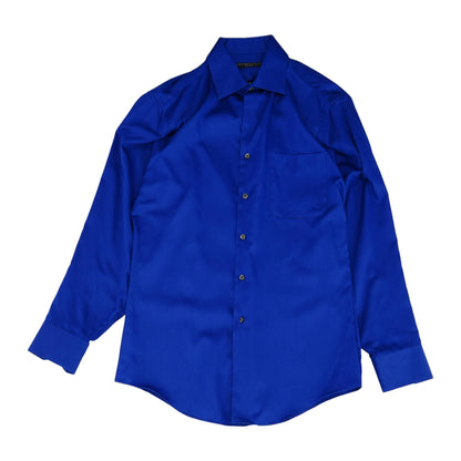 Blue Solid Long Sleeve Button Down