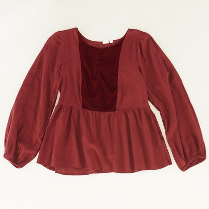 Red Solid Long Sleeve Blouse