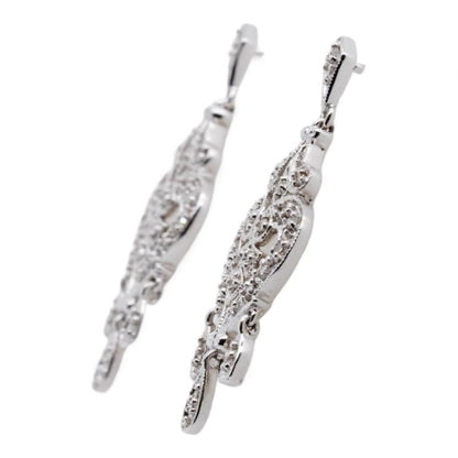 14K White Gold Diamond Dangle Earrings