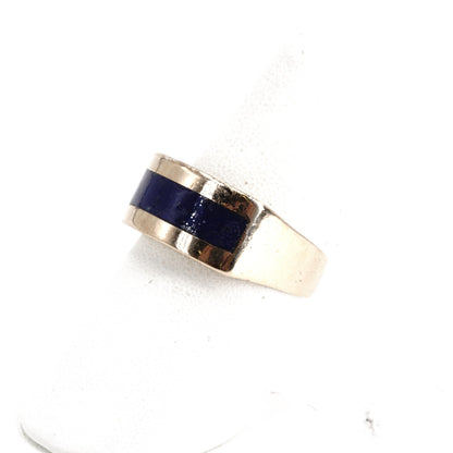 14K Gold Band With Dark Blue Stone Stripe