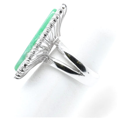 18K White Gold Offset Green Slab With Diamond Halo Ring