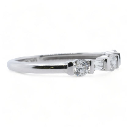 14K White Gold Round And Baguette Diamond Band