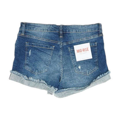 Blue Solid Denim Shorts