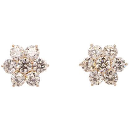 18K White Gold Round Diamond Flower Style Cluster Stud Earrings