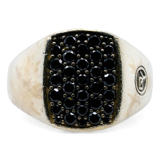 Sterling Silver Pave Black Diamond Signet Ring