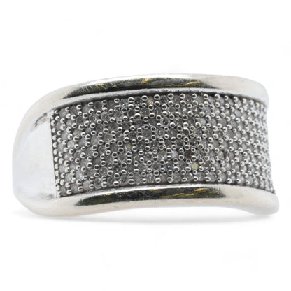 10K White Gold Diamond Pave Wide Band