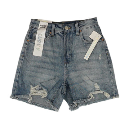 Blue Solid Denim Shorts