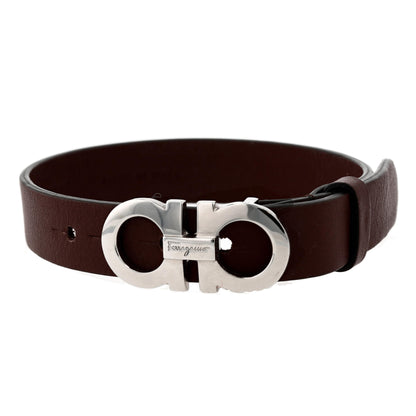 Brown Leather Logo Cuff Silver Tone Buckle Bracelet