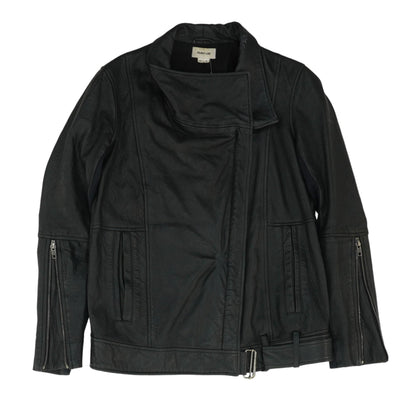 Black Textured-Leather Biker Jacket