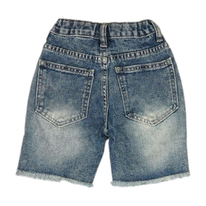 Blue Solid Denim Shorts