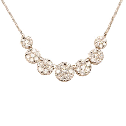 14K White Gold Seven Round Diamond Clusters Necklace