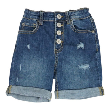 Blue Solid Denim Shorts