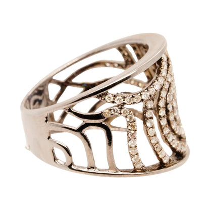 14K Gold Black Rhodium Diamond Swirl Band