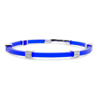 18K White Gold Blue Silicone With Pave Diamond Stations Bracelet