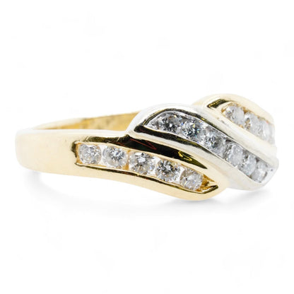 14K Two Tone Gold Channel Set Diamond Wave Band