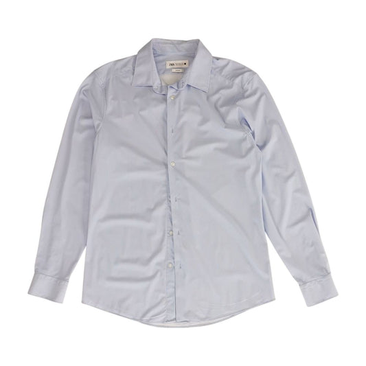 Blue Solid Long Sleeve Button Down