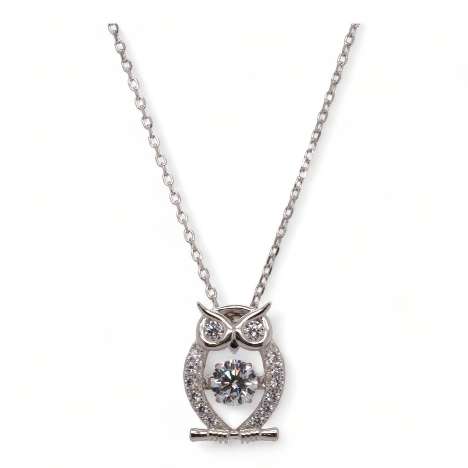 Sterling Silver With Floating Cubic Zirconia Pendant Necklace - A