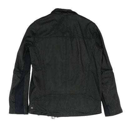 Black Textured-Leather Biker Jacket