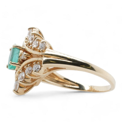 14K Gold Oval Emerald With Diamond Accents Ring