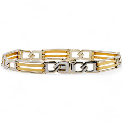 18K Two Tone Gold Bar And Twist Link Chain Bracelet