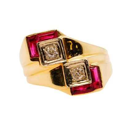 14K Gold Round Diamond And Ruby Baguette Band