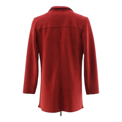 Red Solid Faux Leather Cardigan