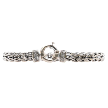 14K White Gold Woven Link Bracelet With Diamond Accented Clasp