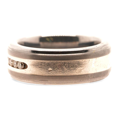 Tungsten Carbide With Silver Center And Diamond Row Accent Band