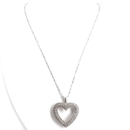 10K White Gold Diamond Heart Pendant Beaded Chain Necklace