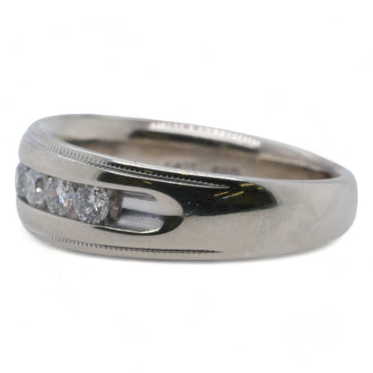 14K White Gold Channel Set Round Diamond Band