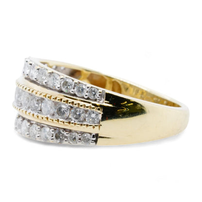 10K Gold Triple Row Diamond Tapered Band